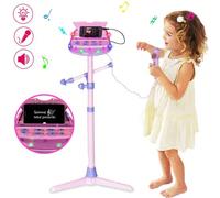 Microfono Karaoke Giocattolo per Bambini con Altoparlante Cassa Attacco MP3 Aux Supporto Smartphone Asta Regolabile in Altezza Giochi di Luce ed Effetti Sonori Dimensione 77 x 45 x 45 cm Diventa una v