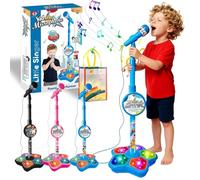 Microfono Karaoke per Bambini con Supporto, Microfono Per Bambini Con Stand - Mini Microfono, Adatto a Telefoni Cellulari, Lettori MP3 e Tablet, Adatto sia a Bambini che a Bambine (Blu)