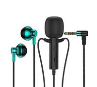Microfono Lavalier in-ear da 3,5 mm con auricolare Mini microfono a clip per karaoke Trasmissione in diretta Lezione online Gioco Nero Verde