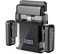 Micrófono Lavalier inalámbrico para iPhone Android (2 TX + 2 RX + funda de carga), mini micrófono inalámbrico con cancelación de ruido, batería de 20 horas, 200 pies, micrófono inalámbrico para iPhone