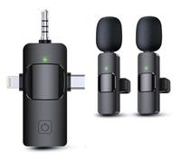 Microfono lavalier wireless 3 in 1 per iPhone, iPad, fotocamera e dispositivi Android, mini microfono per registrazione, microfono da bavero con riduzione del rumore, microfono a clip per