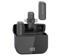 Microfono lavalier wireless compatibile con iPhone/Android/fotocamera/PC, doppia presa (Lightning e USB-C), lungo raggio di 45 m, pickup audio omnidirezionale per registrazione video, riprese, live