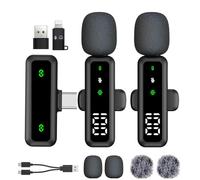 Microfono lavalier wireless con display a LED, microfono Lavalier con clip con riduzione del rumore, per registrazione video, Tiktok, Youtube, Vlog Podcast Content Creator (nero)