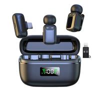 Microfono lavalier wireless con display a LED, microfono Lavalier con clip e riduzione del rumore, per registrazione video, Tiktok, Youtube, Vlog Podcast Content Creator (nero scuro)