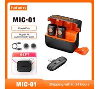 Microfono Lavalier wireless Hohem MIC-01, registrazione con cancellazione del rumore, durata della batteria di 20 ore, per iPhone, Android, Live Streaming