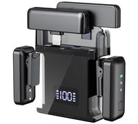 Microfono Lavalier wireless per iPhone Android (2 TX + 2 RX + custodia di ricarica), mini microfono wireless con cancellazione del rumore, batteria 20H, 61 m, microfono wireless per iPhone