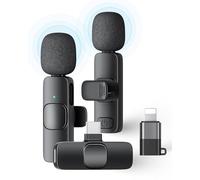 Microfono lavalier wireless per iPhone e Android, confezione da 2 mini microfono con cancellazione del rumore, microfono a clip per video, vlog, YouTube, TikTok, interviste, podcast, Plug & Play