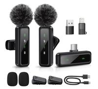 Microfono Lavalier wireless per iPhone, iPad, dispositivi Android, mini microfono clip-on con cancellazione del rumore, accoppiamento automatico, mute e riverbero, ideale per Vlogging, registrazione