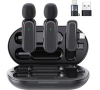 Microfono Lavalier wireless per iPhone, iPad e Android, 2 mini microfoni clip-on con custodia di ricarica, riduzione del rumore, per registrazione video YouTube, TikTok, Vlogging