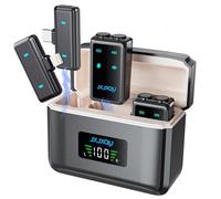 Microfono lavalier wireless per iPhone: JXJXQU Mic con riduzione intelligente del rumore/effetto riverbero/batteria 30 ore + design mini adatto per podcast/vlogging/registrazione video, compatibile