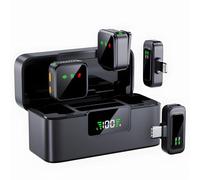 Microfono Lavalier wireless T40 per iPhone/Android con cancellazione intelligente del rumore, funzione riverbero e muto, aggiornato, due microfoni con scatola di ricarica, per registrazione video