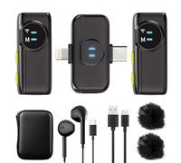 Microfono Lavalier Wireless USB-C, 2 in 1 for iphone Microphone, Risoluzione del rumore con IA, Mini Clip On Mic per Vlogging, Video, Podcast, Interview, TikTok,YouTube-Aufnahme - Nero (2 TX + 1 RX)