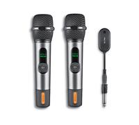 NGS Singer Star Duo - Confezione da 2 Microfoni Wireless Dinamici 2,4 GHz, Autonomia 30 ore, Controllo del Volume ed Eco, Indicatore di Batteria, Connessione Jack 3,5 mm e 6,3 mm, Ideale per Karaoke