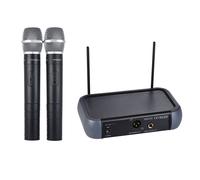 MICROFONO PALMARE WIRELESS VHF DOPPIO CANALE CON ECO 2 MICROFONI E RECEIVER