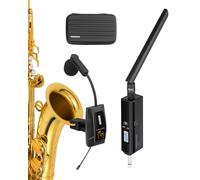 Microfono per sassofono, UHF, ricaricabile, wireless, con trasmettitore e ricevitore, portata 59,7 m, microfono a condensatore a clip per tromba, trombone, sassofon, la maggior parte degli strumenti