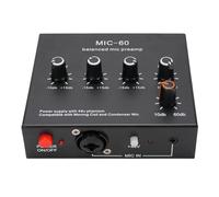 Microfono Preamp Mic Booster, Amplificatore di Potenza Audio Domestica con 3 Ingressi, Guadagno da 60 DB e Potenza Fantasma a 48 V, Preamplificatore Audio Stereo Piccolo per (Con