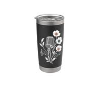 Microfono retrò con fiori per cantanti, musicisti e Bicchiere termico in acciaio inox doppia parete