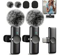 Microfono senza fili a lavalier per telefono, iPad, USB-C, microfoni a bavero con connessione plug-and-play, 2,4 G a bassissimo ritardo con chip di riduzione del rumore integrato, durata della batteri