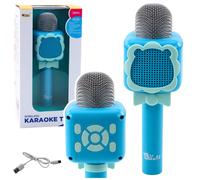 Microfono Senza Fili Bluetooth Karaoke Registrazione Cambio Voce Blu