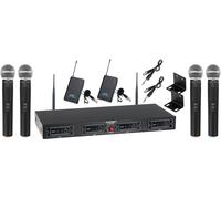 Microfono Set DJ PA Wireless Radiotrasmettitore 4 Canali Bodypack Portata 50m