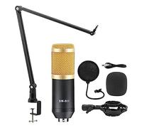 Microfono Studio V8 Scheda audio Kit alimentazione phantom Bm800 Microfono a condensatore for PC Registrazione computer Karaoke Streaming(Gold Mic kits 1)