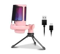 Microfono USB 192 kHz/24 bit con illuminazione a colori Microfono da gioco con pulsante muto, base solida per streaming e canto dal vivo microfono per PC