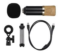 Microfono USB a condensatore portatile per PC portatile, microfono cardioide plug and play con supporto per treppiede e parabrezza in schiuma per registrazione chat online e canto (nero oro)
