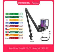 Microfono USB da Gaming MAONO DGM20S, Microfono a Condensatore con Luce RGB, Cancellazione del Rumore, Braccio Regolabile per Streaming, Podcast, YouTube, TikTok