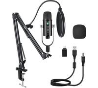 Microfono USB da gioco Aveek, microfono a condensatore con cancellazione del rumore per PC, microfono per podcast, con staffa per asta, per giochi, podcasting