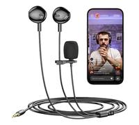 Microfono USB Lavalier | Auricolari doppi cablati con microfono a clip, microfono podcast con spugna di scoppi, plug & play, riduzione del rumore per computer, streaming live