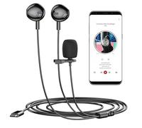 Microfono USB Lavalier - doppio auricolare cablato con microfono a clip - microfono podcast con spugna di scoppi, plug & play, riduzione del rumore, streaming live