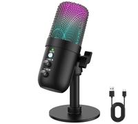 Microfono USB, microfono a condensatore per computer con cancellazione del rumore, modalità eco, illuminazione RGB, pulsante mute, microfono da gioco plug & play per PC, Mac, PS5, streaming
