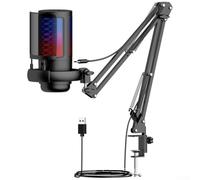 Microfono USB, microfono da gioco di alta qualità con cancellazione del rumore RGB, microfono a condensatore ME6S per canto e registrazione (nero)