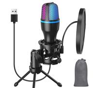 Microfono USB per Computer/PC Gaming - Microfono a Condensatore Cardioide Entry Level con Treppiede, Filtro Antipop, RGB, Perfetto per Streaming, Podcast, Registrazioni su YouTube, Skype