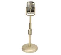 Microfono Vintage Finto, Modello Simulazione Stile Retrò con Base Stabile e Asta di Supporto, Set per Fotografia (Oro)