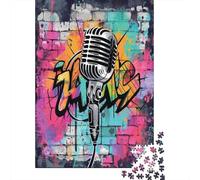 Microfono Vintage Muro Graffiti Puzzle 1000 Pezzi Carta Puzzle per Adulti Street Art Relax Decorazione Regalo 52x38cm/1000pcs