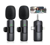 Microfono wireless 3 in 1 a clip con riduzione del rumore per registrazioni vlog video HD Plug Play monitoraggio tempo reale lunga durata della batteria compatibile telefoni tablet fotocamere