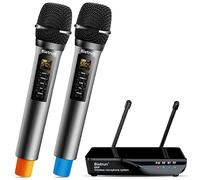 Microfono wireless Bietrun con eco/acuti/bassi, portata UHF 160 piedi, sistema di microfono palmare dinamico senza fili UHF doppio per karaoke a casa, riunioni, feste (ricevitore con Bluetooth)