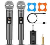 Microfono wireless Bietrun, set di microfoni dinamici in metallo senza fili UHF a doppio microfono portatile con ricevitore ricaricabile, uscita spina da 1/4'', per karaoke, chiesa, matrimonio