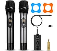 Microfono wireless con Bluetooth, sistema professionale UHF con doppio microfono dinamico in metallo portatile con ricevitore ricaricabile, portata 160 piedi, uscita 1/4'', per macchina per karaoke