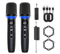 Microfono wireless, doppio microfono wireless ricaricabile con funzione One-Touch Mute, illuminazione RGB dinamica, durata della batteria di 40 ore e portata di 200 piedi, ideale per karaoke