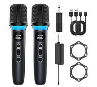 Microfono wireless, illuminazione RGB dinamica e silenziosa one-touch, microfono dinamico doppio palmare professionale, raggio ultra lungo 200 piedi e durata della batteria di 40 ore, per cantare e