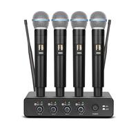 MICROFONO WIRELESS KARAOKE UHF PROFESSIONALE 4 CANALI CORPO METALLO SYSTEM