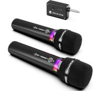 Microfono Wireless, Microfoni Wireless Ricaricabili Doppi Con Connessione Chip Uno a Uno e Luci LED, Durata 40 Ore, Portata di Ricezione 200 Piedi, Microfono Karaoke a Latenza Ridotta per Cantare