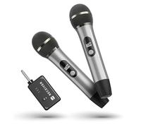 Microfono Wireless, Microfono con Connessione Chip Uno a Uno, Durata 40 Ore, Ricezione a Distanza di 200 Piedi, Microfono karaoke a Tubo Semi-Metallico Per Canto, Registrazione Video, Youtube(Grigio)