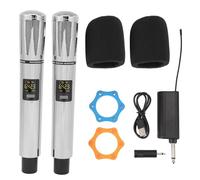 Microfono Wireless, Microfono Dinamico in Metallo UHF Doppio System Microfonico Cordless Portatile con Ricevitore per Karaoke, Discorso, Festa di Nozze (SILVER)