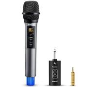 Microfono wireless, microfono dinamico portatile per karaoke in metallo UHF, ricevitore ricaricabile (funziona per 6 ore), portata di 160 piedi, per karaoke, canto, palco, matrimonio, discorso