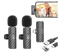 Microfono Wireless per iPhone/Android/Laptop, Microfono Lavalier Wireless Plug and Play, Microfono Professionale con Riduzione del Rumore per Youtube, TikTok, Vlog Registrazione Video - 2 Microfoni
