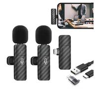 Microfono Wireless per iPhone/Android/Laptop, Microfono Lavalier Wireless Plug and Play, Microfono Professionale con Riduzione del Rumore per Youtube, TikTok, Vlog Registrazione Video - 2 Microfoni