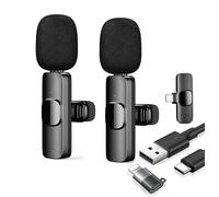 Microfono Wireless per iPhone e Android, Plug & Play Senza App, Riduzione Rumore, 2 Microfoni Senza Fili per Video, YouTube, TikTok, Interviste, Registrazione, Live, 20m, 8 Ore di Autonomia